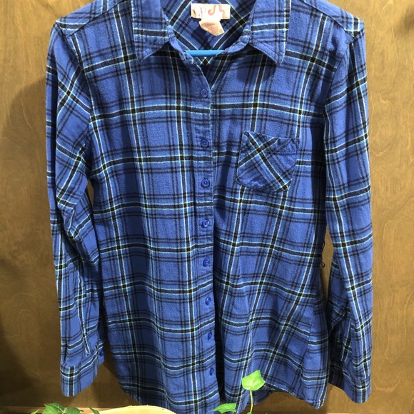 Ocean Pacific OP Sz L 11/13 blue flannel long - Picture 3 of 13